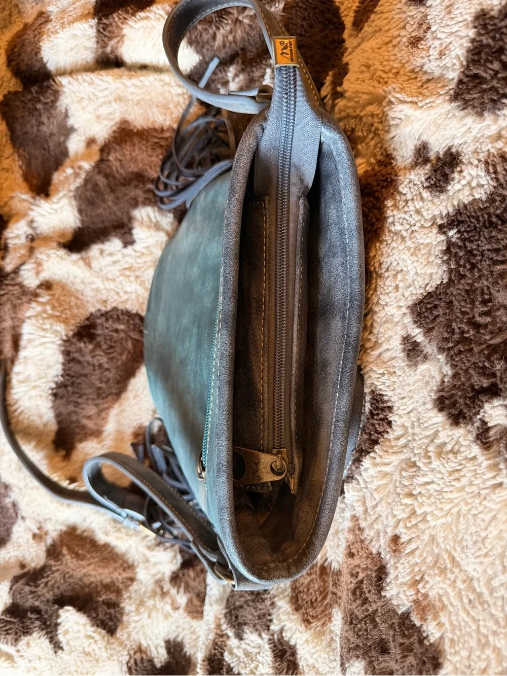 Montana West Teal Fringe Crossbody Bag with Gold Stud Accents